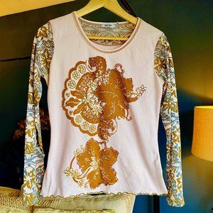 Y2K Moschino Jeans Vintage Pink and Brown Long Sleeved Sequin Shirt